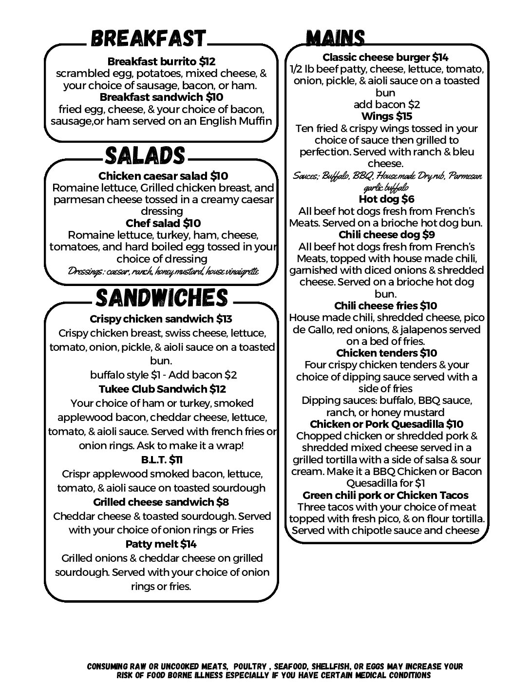 print menu 2025